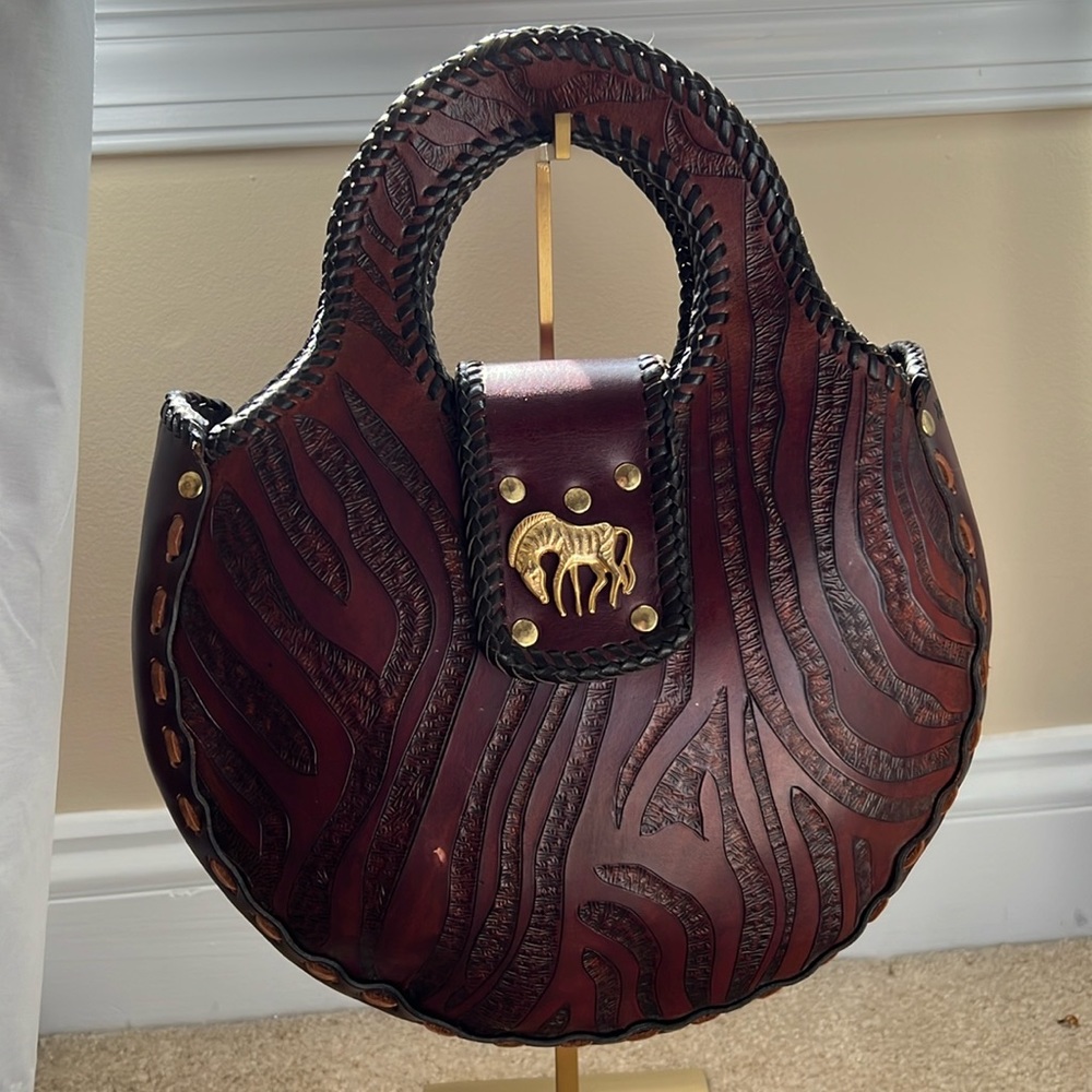 Tooled Leather Tote with Zebra 🦓 hardware buckle